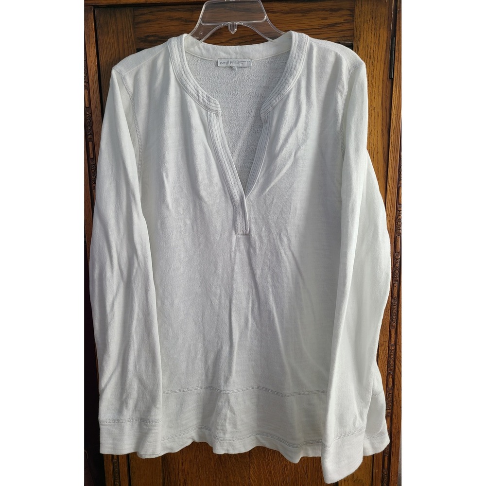 Pure Jill J. Jill White Organic Cotton Split Neck Sweatshirt Top KTP314193